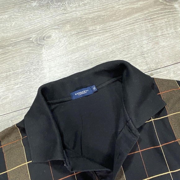 Burberry London Polo Shirt Mens XL Black Windowpane Check Short Sleeve Logo - Picture 6 of 11